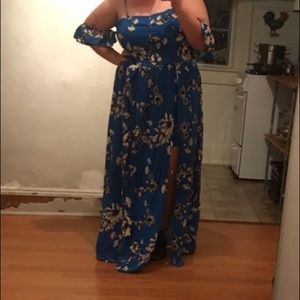 Blue floral romper with maxi skirt